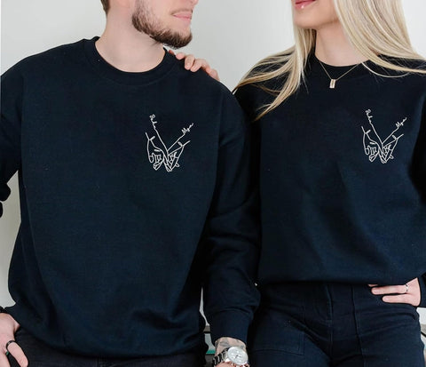 Leeprints Personalized Couple Embroidered Sweatshirt, Roman Numeral Anniversary For Couples Matching Gifts With Initial Heart