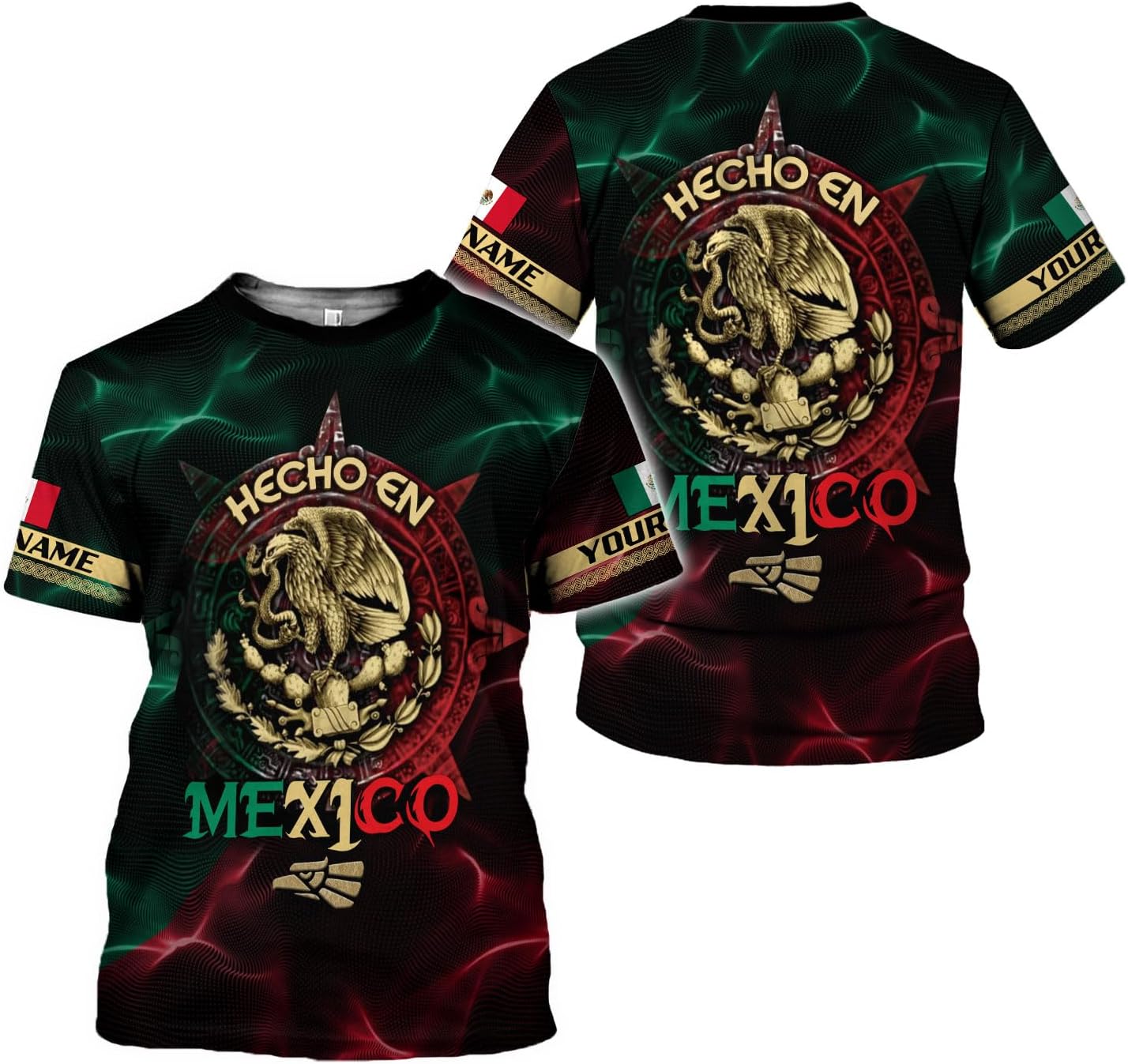 Mostefy Personalized Name Mexican Shirts 3D Customized Mexico Shirt US Flag, Mexican Shirts for Women Unisex