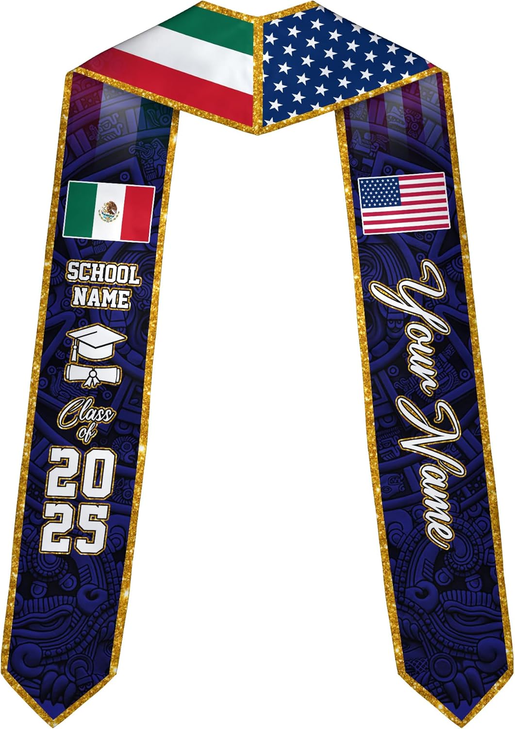 Custom Mexican Graduation Sash, Mexico Graduation Stole Customize Photo, Mexican American Flag Graduation Sash 2025