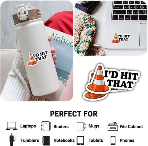 (3PCS) I'd Hit That Sticker, Gifts Funny Traffic Road Cone Waterproof Stickers, I'd Hit That Vinyl Sticker Road Trip Lovers Many Purpose Like Car Decal for Laptop Water Bottle Toolbox Case 3 Inch