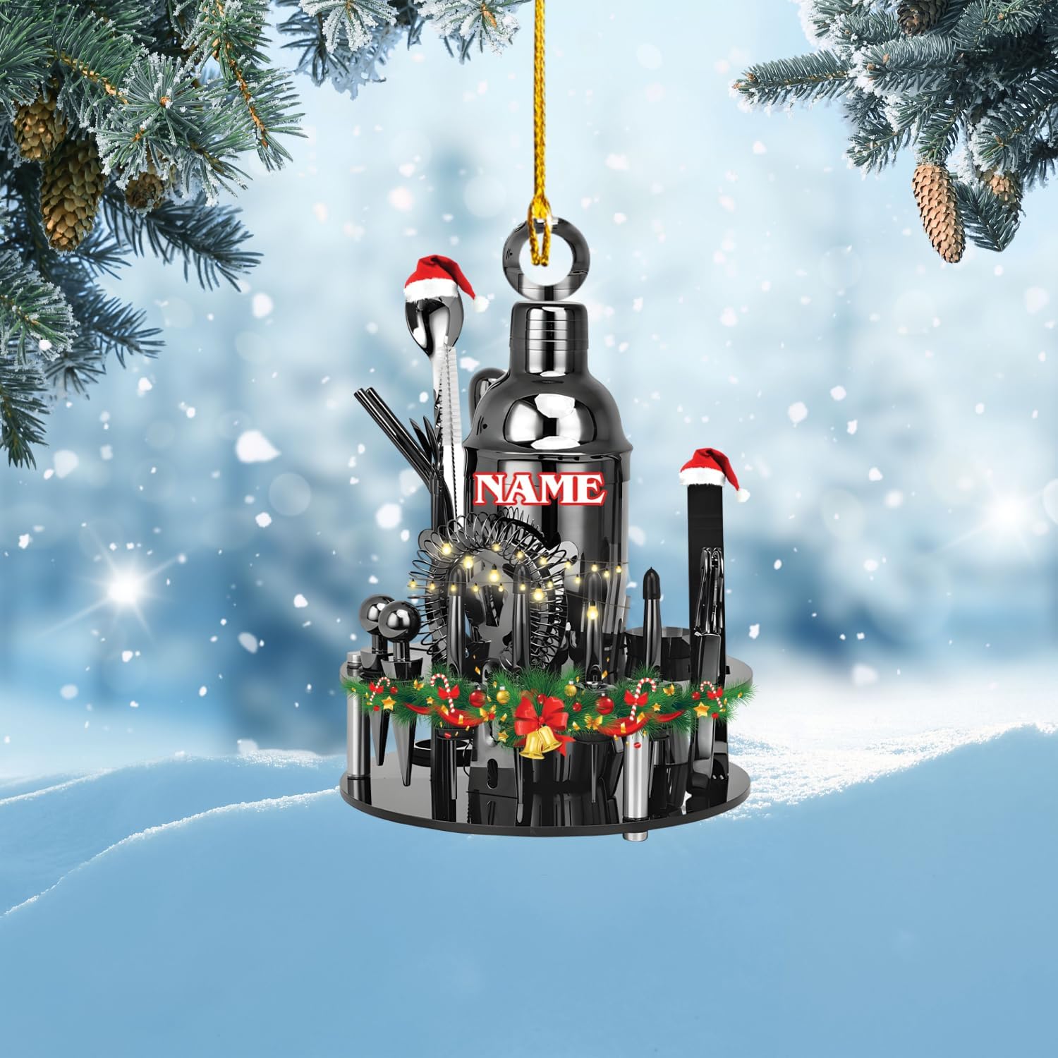 Pretyprints Personalized Bartender Christmas Ornament, Bartender Ornament, for Bartender Lover, Xmas Tree Decor, Gift for Bartender (Style 3)