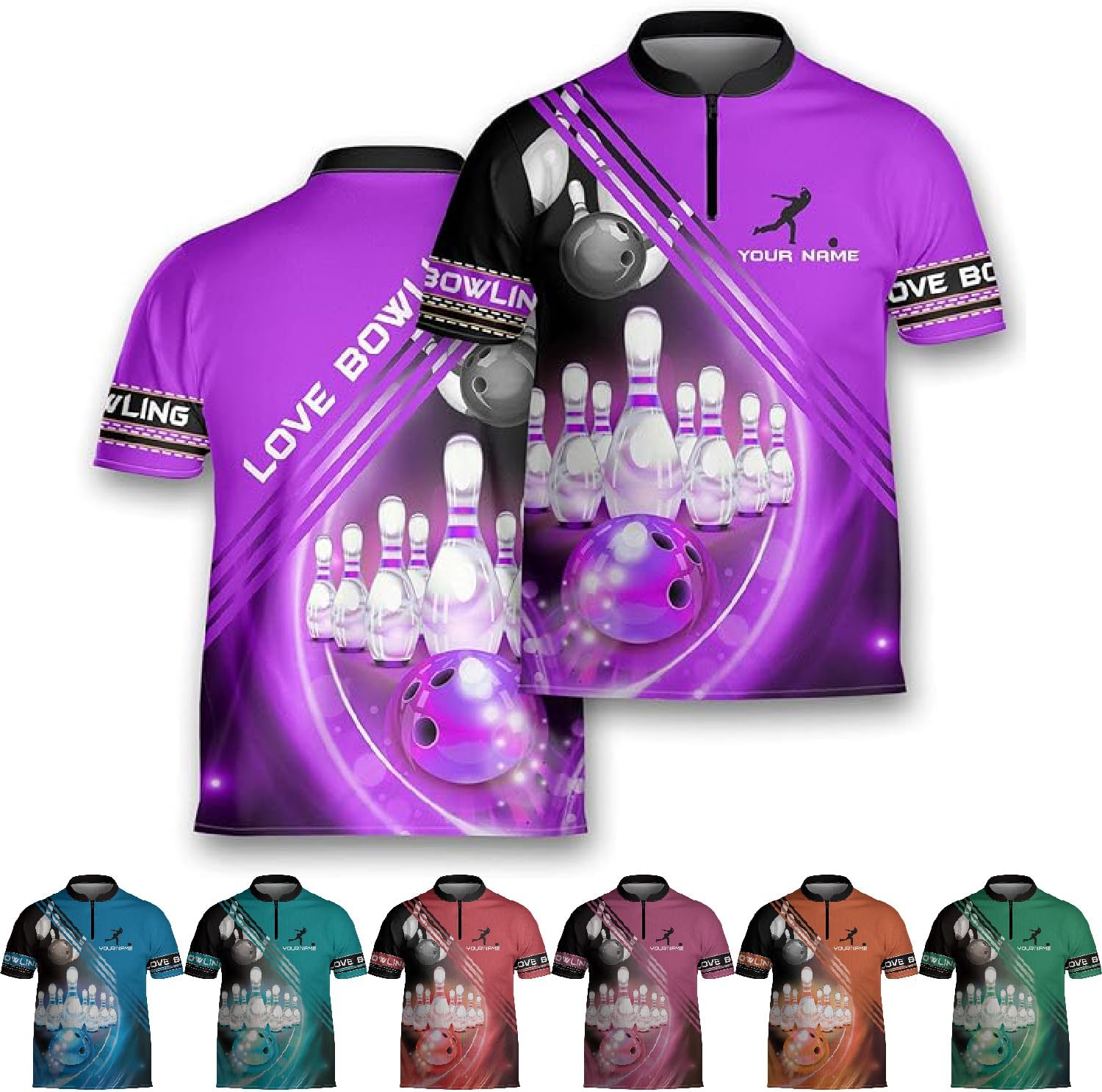 Custom Bowling Jerseys for Men Women Personalized Team Name Quarter Zip 3D Apparel Customized Bowling Jersey Shirts Unisex
