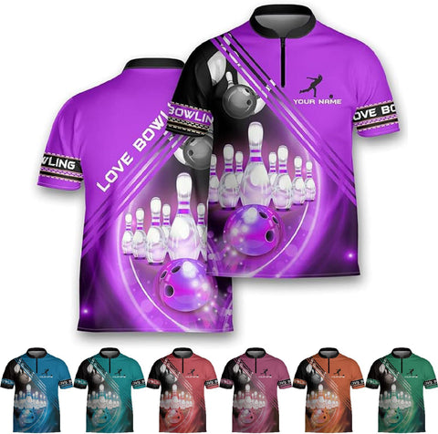 Custom Bowling Jerseys for Men Women Personalized Team Name Quarter Zip 3D Apparel Customized Bowling Jersey Shirts Unisex