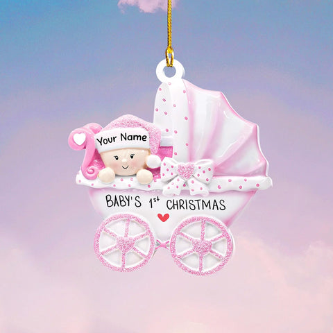 MAPrints Personalized Baby\u2019s First Christmas Keepsake Acrylic 2D Shape Flat Ornament, Custom New Baby Gift, Babys 1st Christmas Ornament 2023 Boy Or Girl Newborn, for New Mom Dad (Style 2)