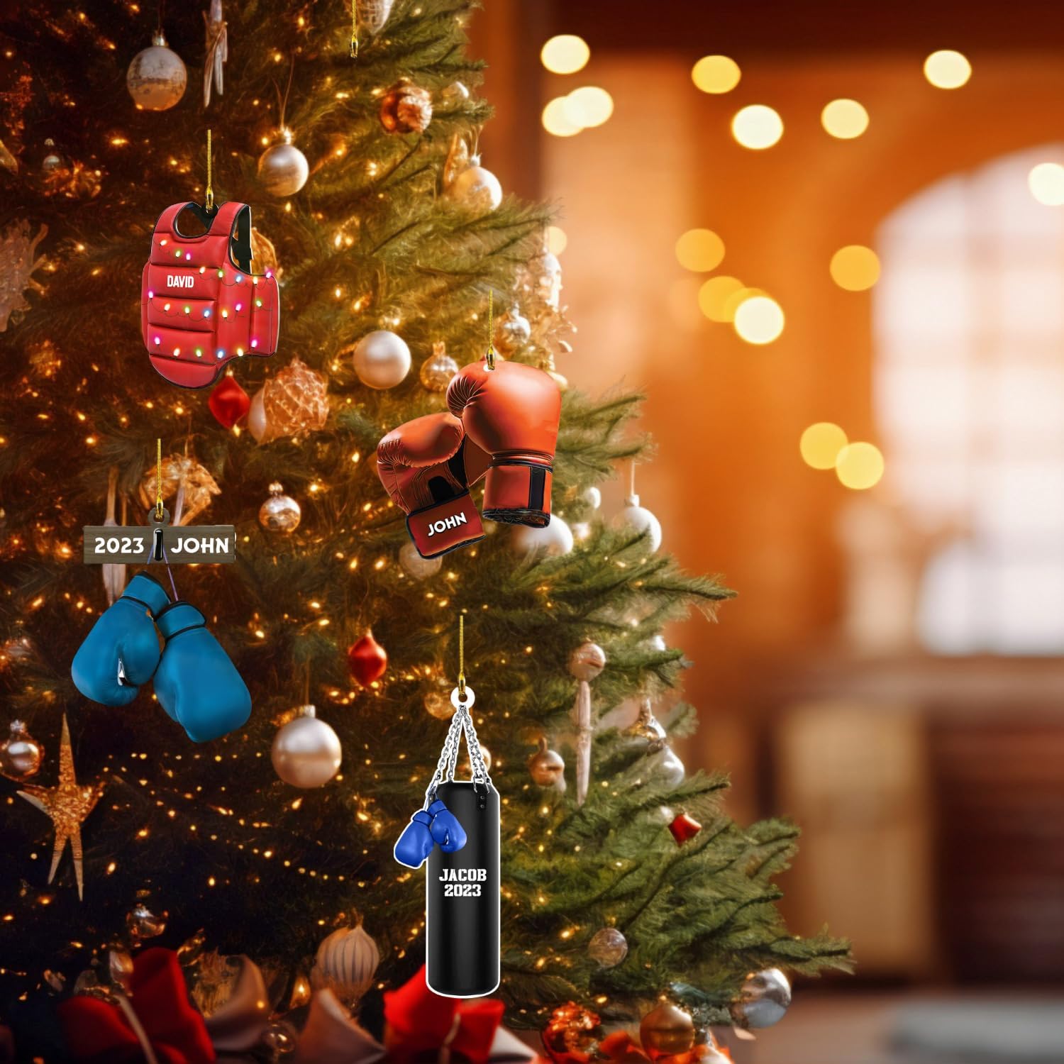 Tinoshop Personalized Boxing Ornament, Boxing Gloves Christmas Light Ornament, Custom Boxing Ornament, Kick Boxing Ornament, Gift for Boxing Lovers, Boxer Ornament Gift for Boxing Lovers (ON171)