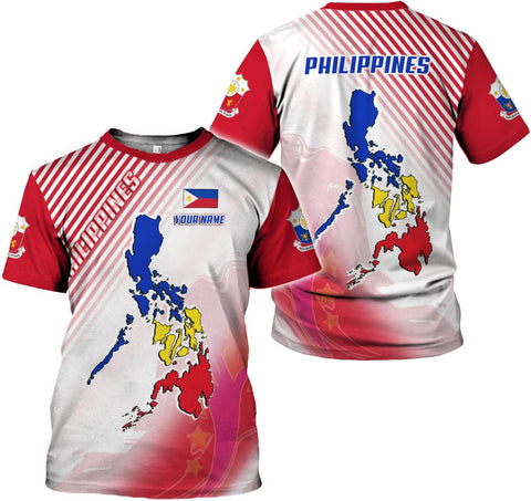 Mostprints Personalized Name Philippines Shirts 3D, Filipino Flag Pride Shirt Philippines Shirt Flag Tshirt for Men Women S-5XL