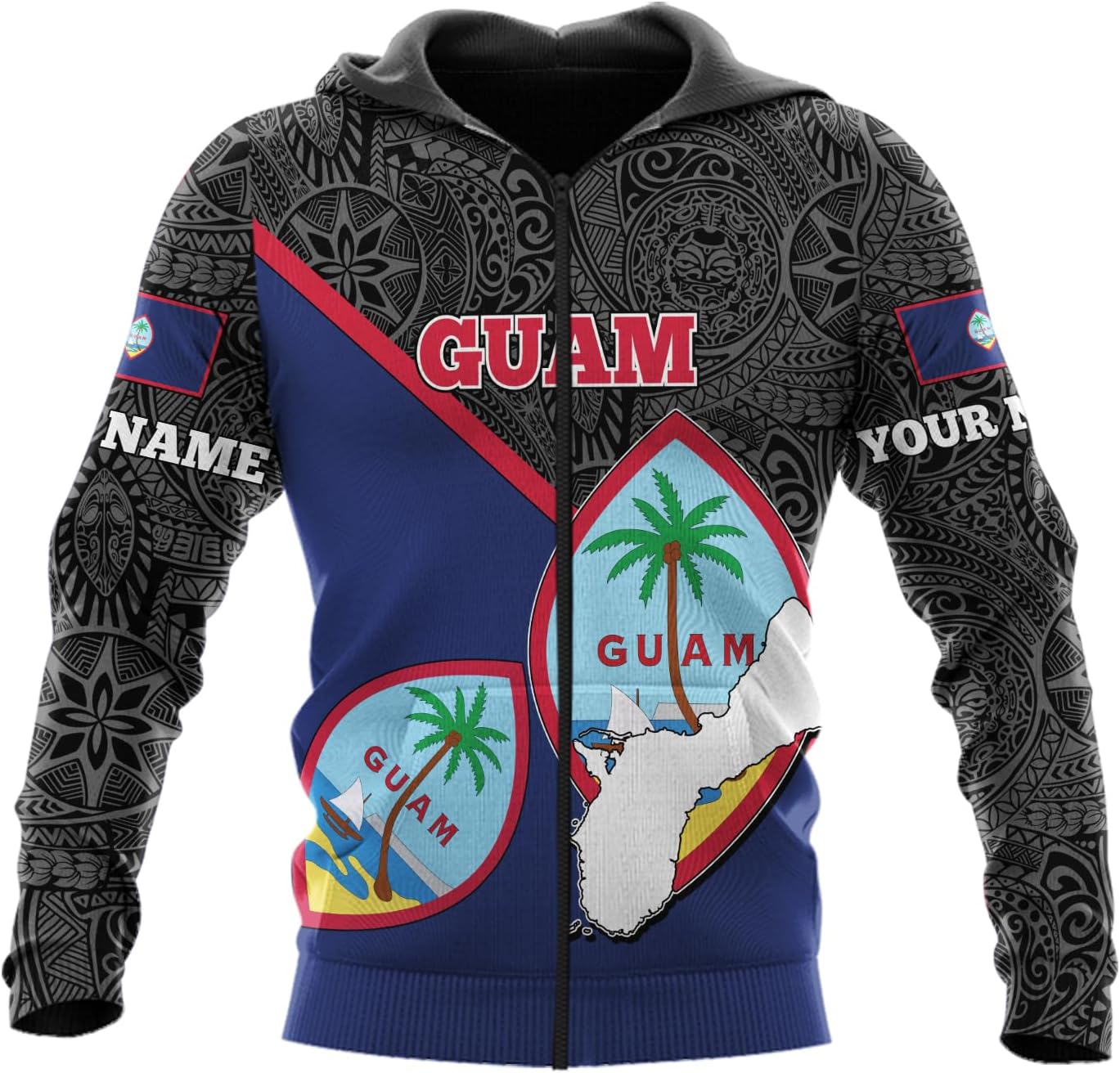 Vybonz Personalized Guam Hoodie - Guahan Pride Zip Hoodie for Men & Women