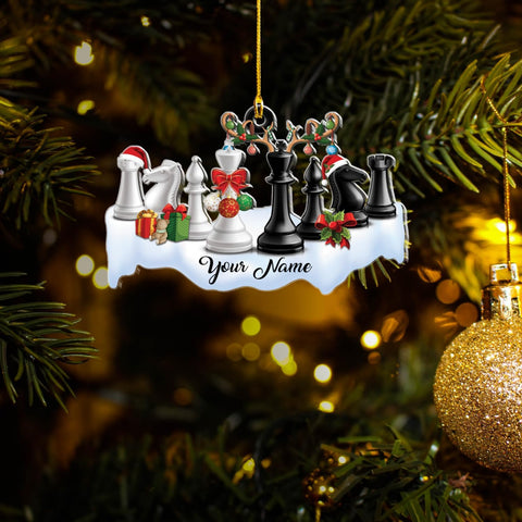 Personalized Chess Ornament - Custom Name Chess Board Ornament, King and Queen Chess Ornament, for Chess Fan, Ornament for Chess Player, Check Mate, Chess Board Ornament (Style 9)