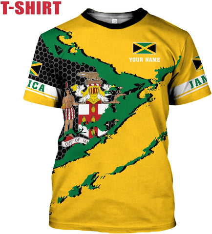 Ligthuy Personalized Jamaica Shirt 3D, Custom Jamaica Flag Lion Shirt for Men and Women, Jamaican Pride T-Shirt Unisex