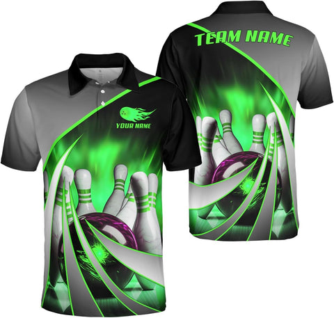 Ligthuy Personalized Name Bowling Polo Shirts 3D for Men and Women, Bowling Shirt, Bowling Shirts for Men Team Bowling Shirt