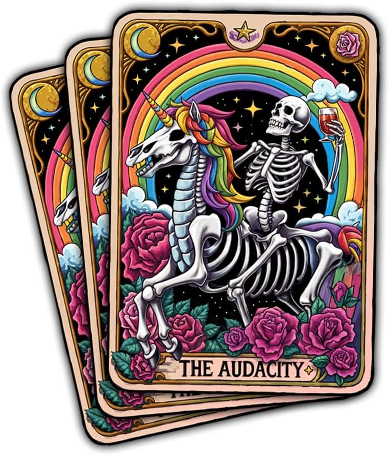 3 Pcs The Audacity Sticker, Skeleton Sticker, Tarot Sticker, Mystery Sticker Flower Sticker Floral Mysterious Bookish Tarot Card Sticker for Laptop Phone Water Bottle Cars Phone Case Laptop 3"x3"
