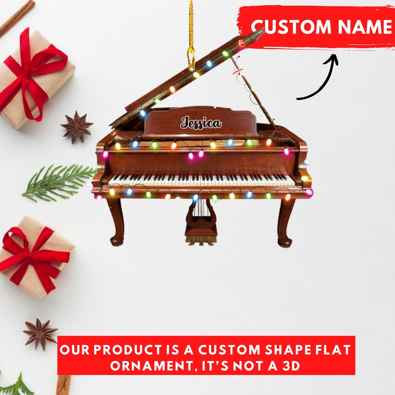 Personalized Piano Ornament, Custom Piano Ornament Piano Christmas Ornament 2024, Music Instrument Player Keyboard Ornament Decor, Gift for Piano Lover, Music Lovers