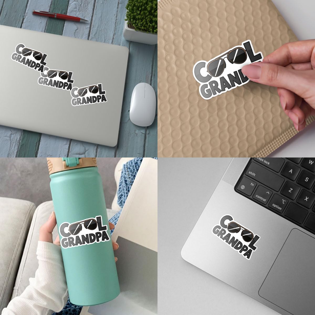 (3Pcs) Cool Grandpa Sunglasses Vinyl Decal Sticker, Cool Papa Bumper Sticker, Grandpa Papa Waterproof Vinyl Sticker, Father's Day Sticker for Dad - Sticker for Laptop Water Bottle Phone Hard Hat 3"
