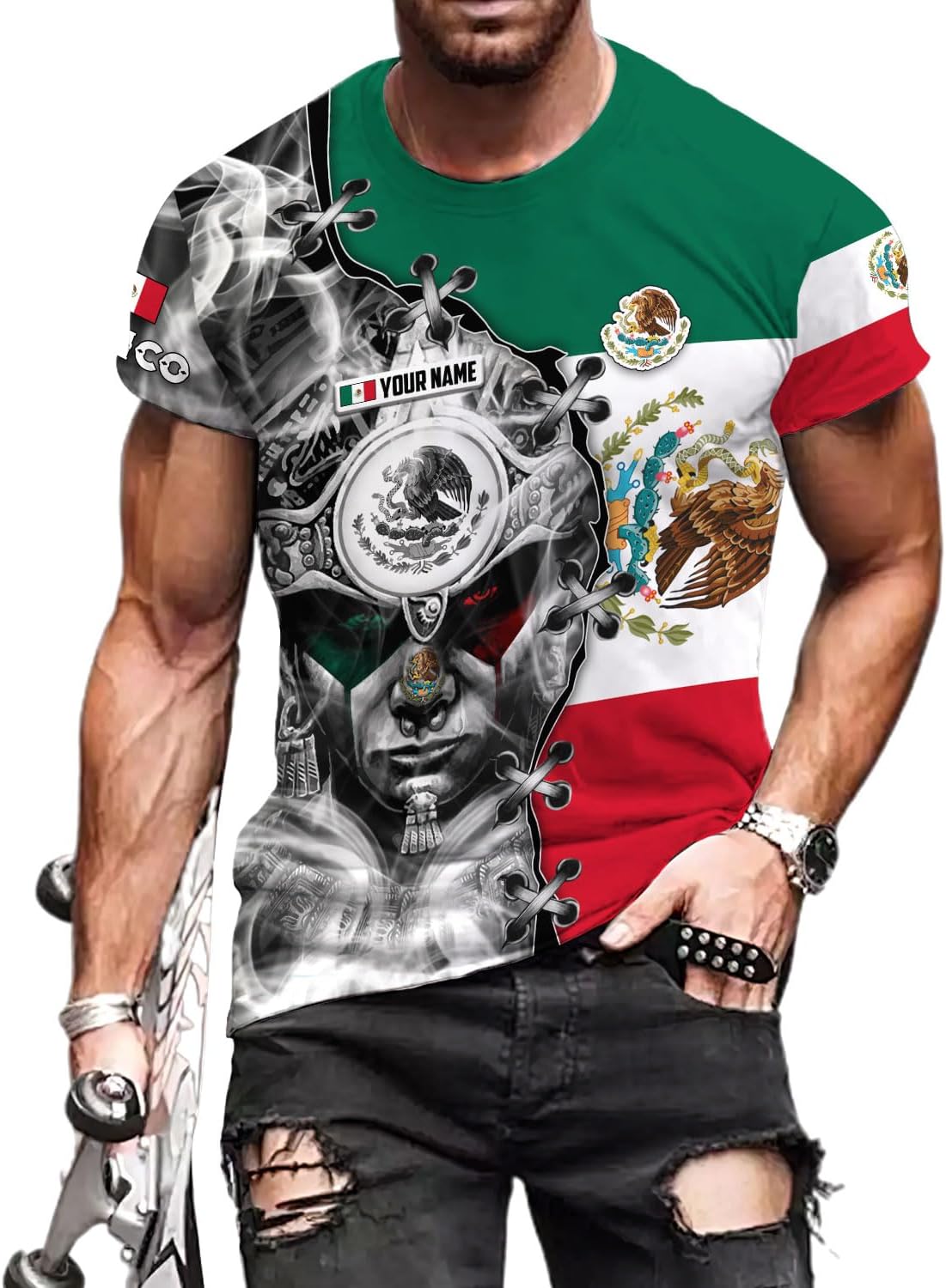 RoyalBro Personalized Mexico Shirt, Camisas de Mexico Customized Mexican Shirts Mexican Flag Mexico 3D Shirt for Men Women