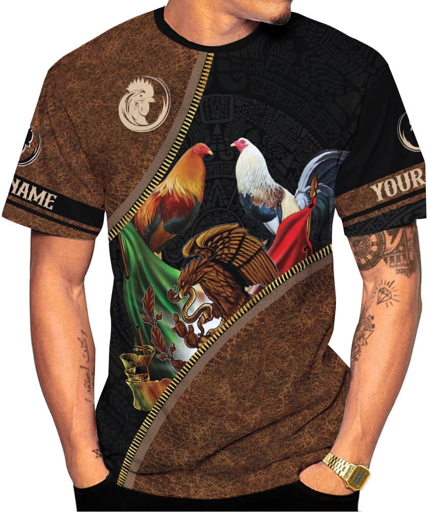 MoonArt Personalized Name Mexican Shirts for Men, Rooster Mexico Shirts for Men, Mexico Shirt Eagle Flag Mexican Eagle