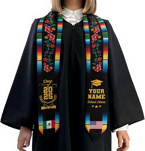 Custom Mexican Graduation Sash, Mexico Graduation Stole Customize Photo, Mexican American Flag Graduation Sash 2025