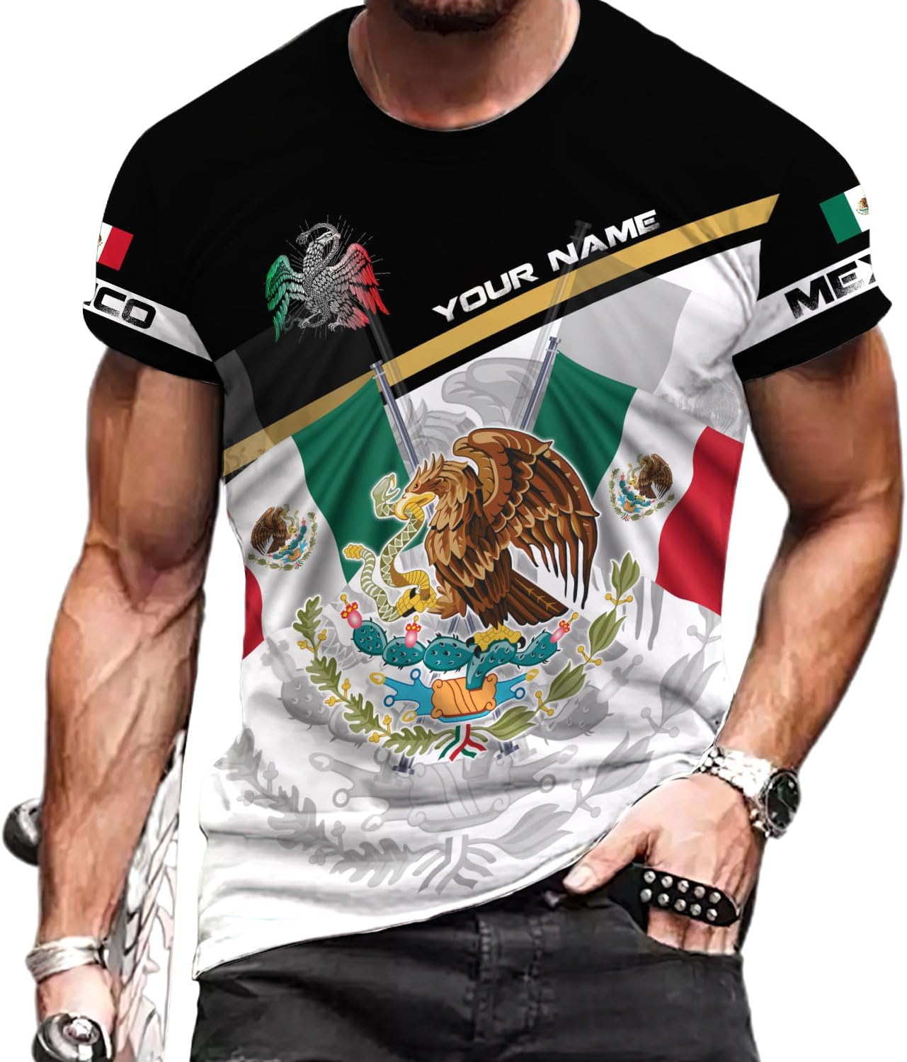 RoyalBro Personalized Mexico Shirts, Camisas De Mexico, Mexico Shirts for Men, Mexican Flag Jersey Shirt Mexico 3D Shirt