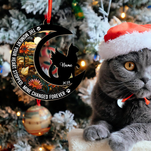 MAPrints Personalized Cat Christmas Ornaments, Cat First Christmas Suncatcher Wood Ornaments, Gifts for Cat Lovers, Cat Memorial Ornament, Forever Loved Cat Keepsake, Cat Loss Gifts (CAT 12+)