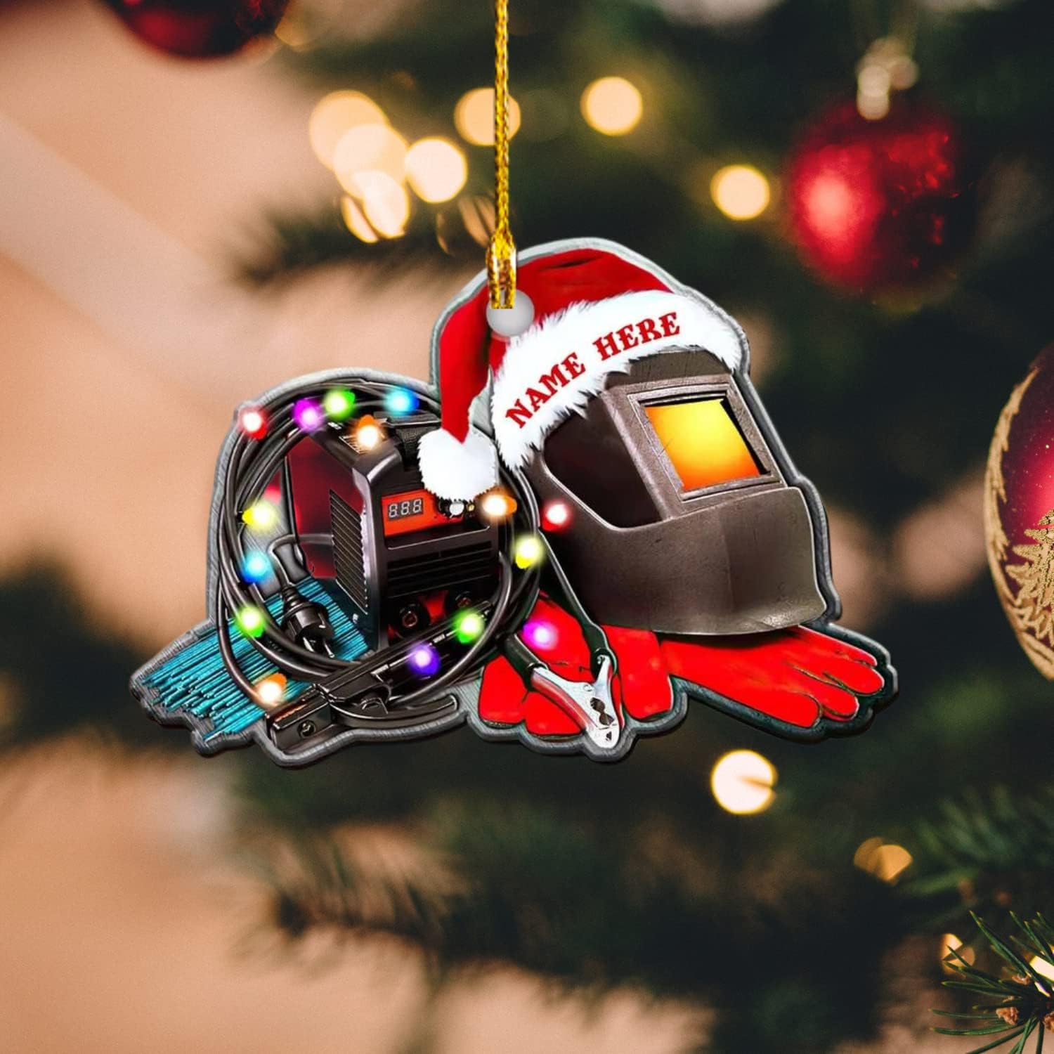 MoonArt Personalized Christmas Welder Ornament with Name, Custom Welder Gifts, Welder Christmas Birthday Gift for Men Dad, Welder Ornaments for Christmas Tree, 2D Acrylic Wood Ornament (WD5)