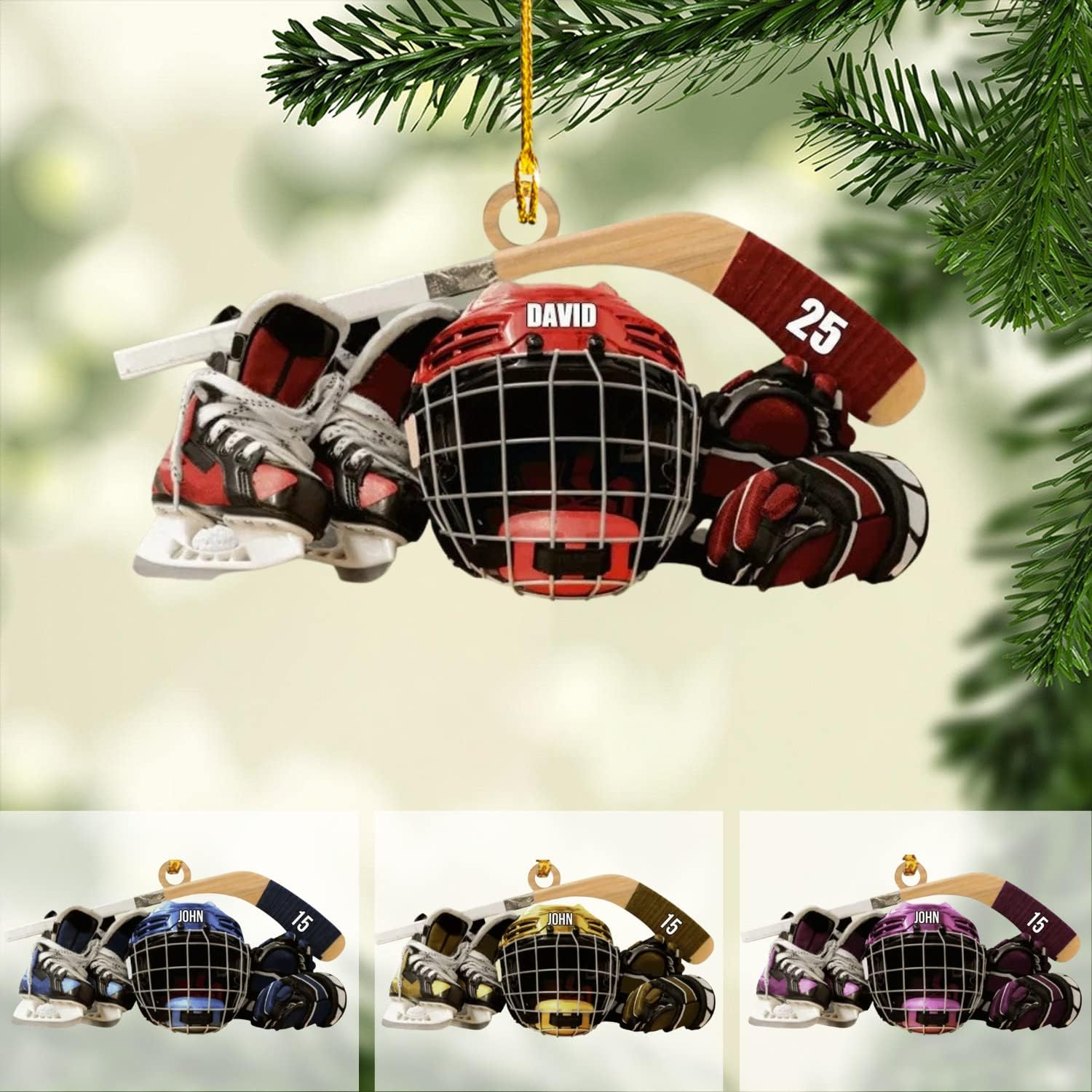 Artparel Personalized Hockey Ornaments, Hockey Ornaments for Christmas Tree Hockey Helmet Ornament, Hockey Player Gifts, Gift for Hockey, Lover Hockey Players, Hockey Christmas Ornament