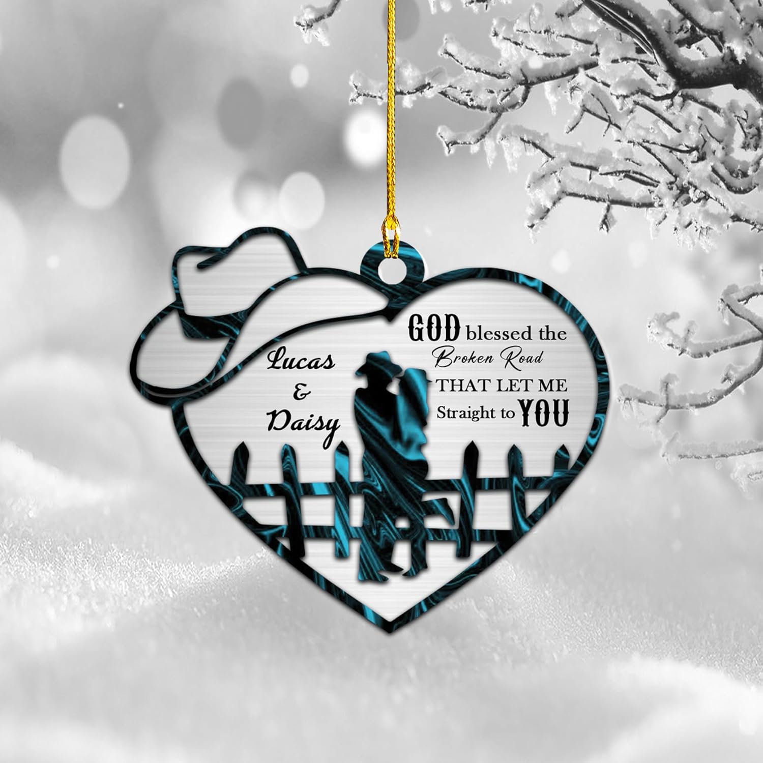 Artparel Personalized Couple Riding Horses Godd Blessed Custom Christmas Ornament, Western Horseshoe Couple Personalized Christmas Ornament,Gift for Couple Cowboy (Cowboy 5)