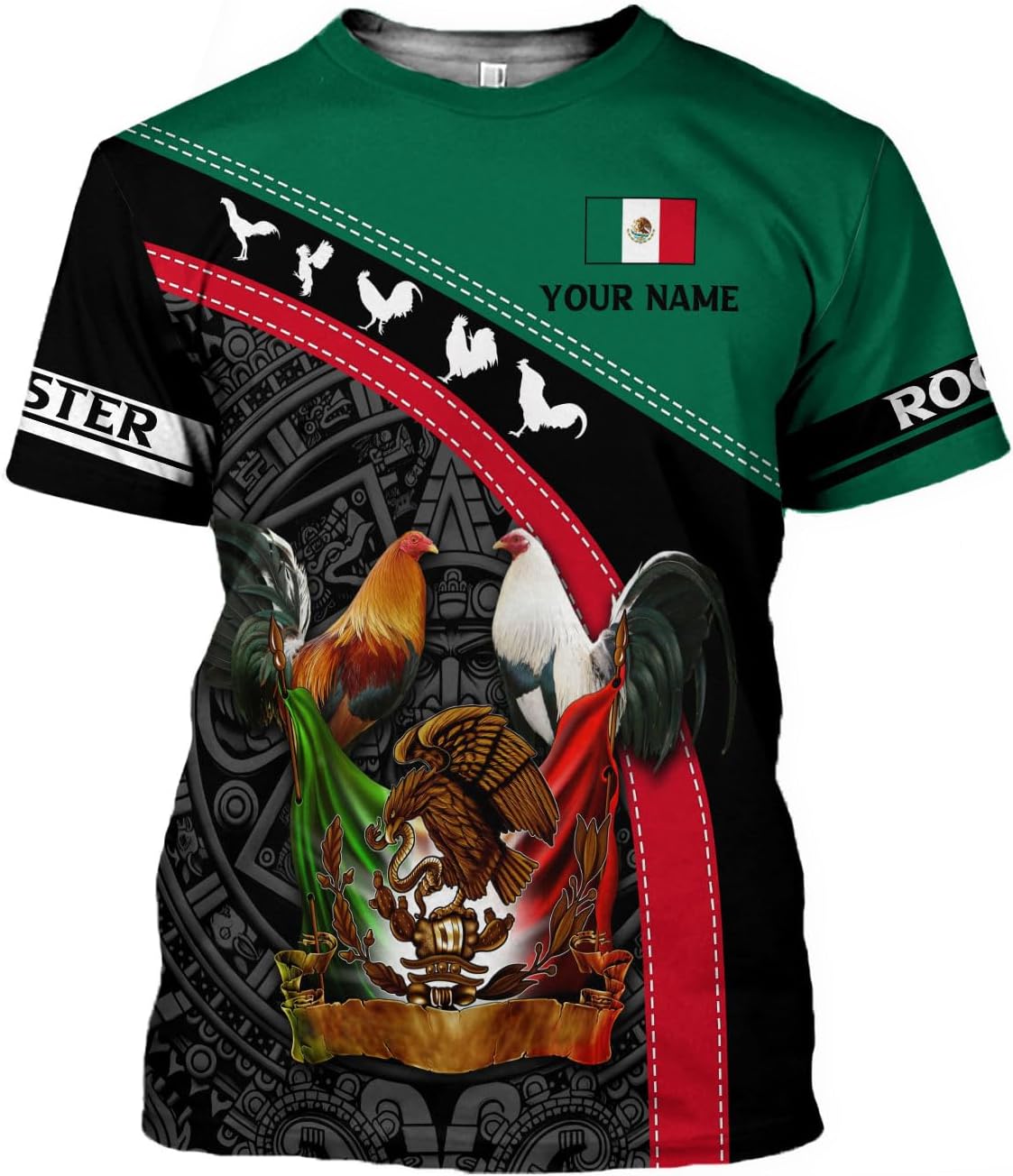 Mostefy Personalized Name Mexican Shirts for Men 3D, Rooster Mexico Shirts for Men, Mexico Shirt Eagle Flag Mexican Eagle New