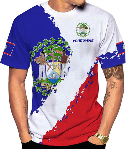 Artparel Personalized Belize Shirt Coat of Arms of Belize Flag Shirts Belizean Country Flag Gift T-Shirt Belizean Shirt S-5XL