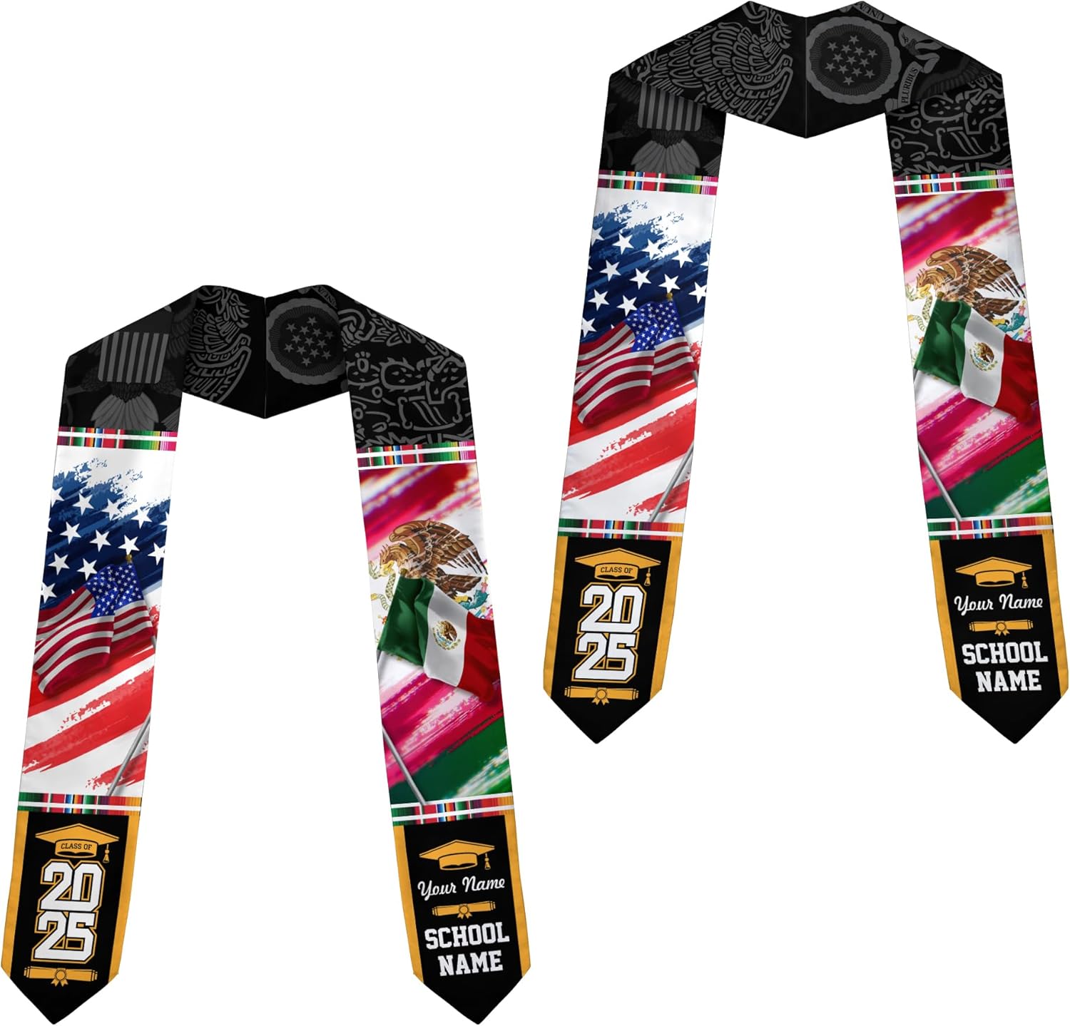 Custom Mexican Graduation Sash, Mexico Graduation Stole Customize Photo, Mexican American Flag Graduation Sash 2025