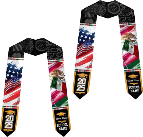 Custom Mexican Graduation Sash, Mexico Graduation Stole Customize Photo, Mexican American Flag Graduation Sash 2025