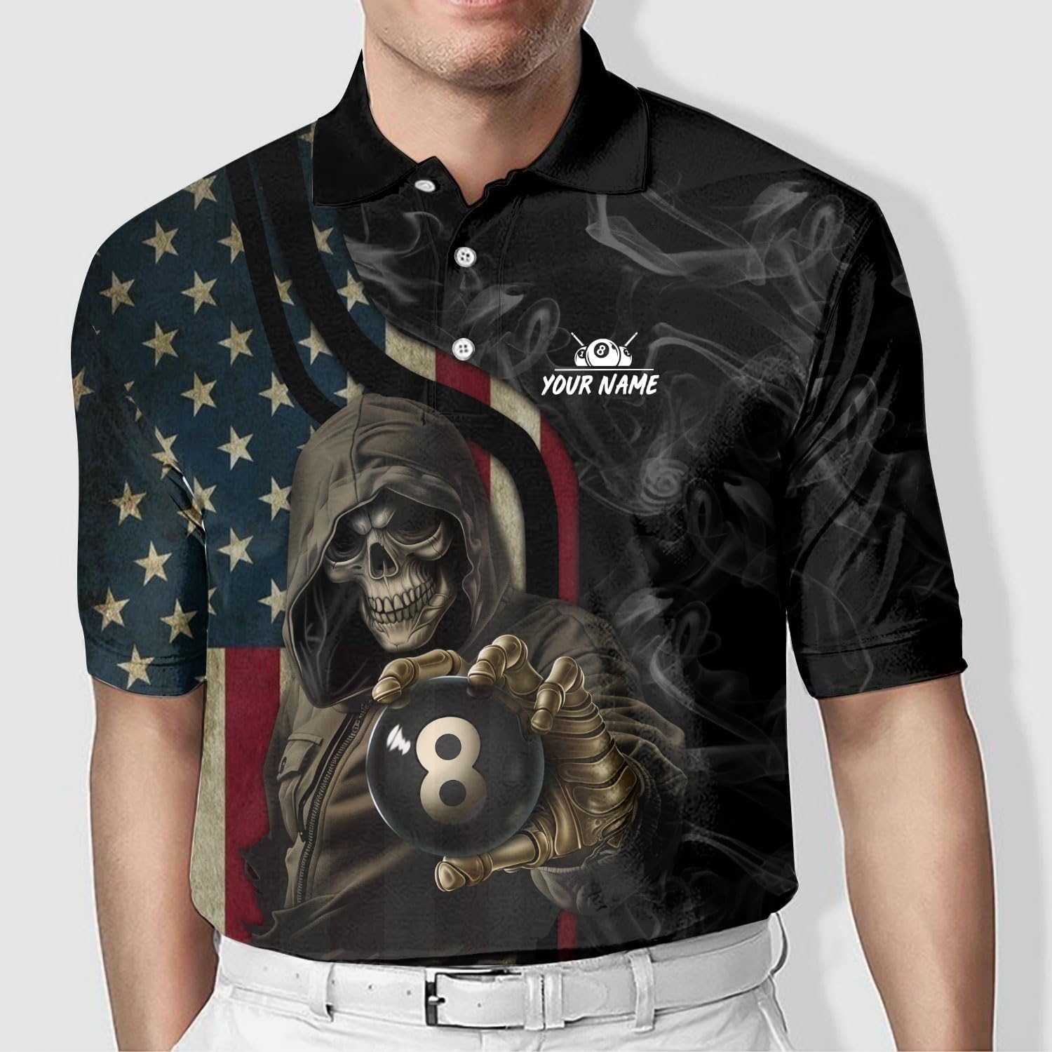 Customized Name Billiards Polo Shirts for Billiard Team, 8 Ball Pool 3D Shirt Gifts for Pool Players Men & Women