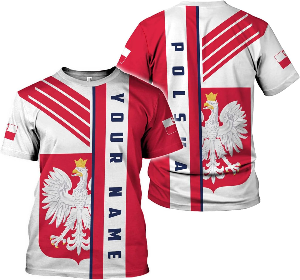 MoonArt Personalized Name Poland Shirt 3D, Poland Pride Shirts, Retro-Feel Polish Eagle Polska Unisex T-Shirt Polish Eagle