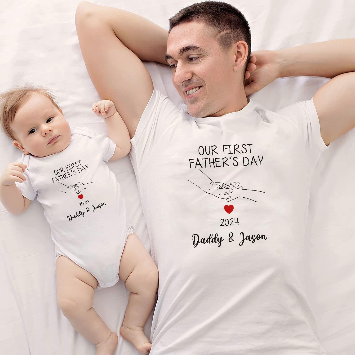 Mostprints Personalized Our First Father's Day Matching Shirts Dad and Son Matching Outfits Father and Daughter Matching Shirt3