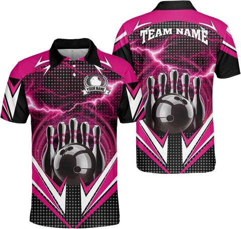 Ligthuy Personalized Name Bowling Polo Shirts 3D for Men and Women, Bowling Shirt, Bowling Shirts for Men Team Bowling Shirt