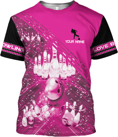 Personalized Name Bowling Shirts for Women 3D, Bowling Shirts with Name, Custom Bowling Shirts Gift for Bowling Lover