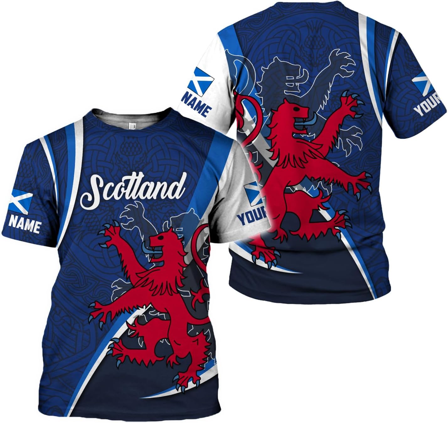 Custom Scotland Shirts for Men Scottish Rampant Lion Scotland Coat of Arms Banner T-Shirt Lion Scottish Pride Gift Shirts 3D