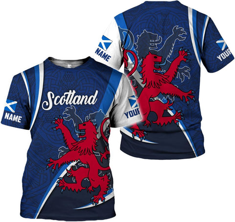 Custom Scotland Shirts for Men Scottish Rampant Lion Scotland Coat of Arms Banner T-Shirt Lion Scottish Pride Gift Shirts 3D