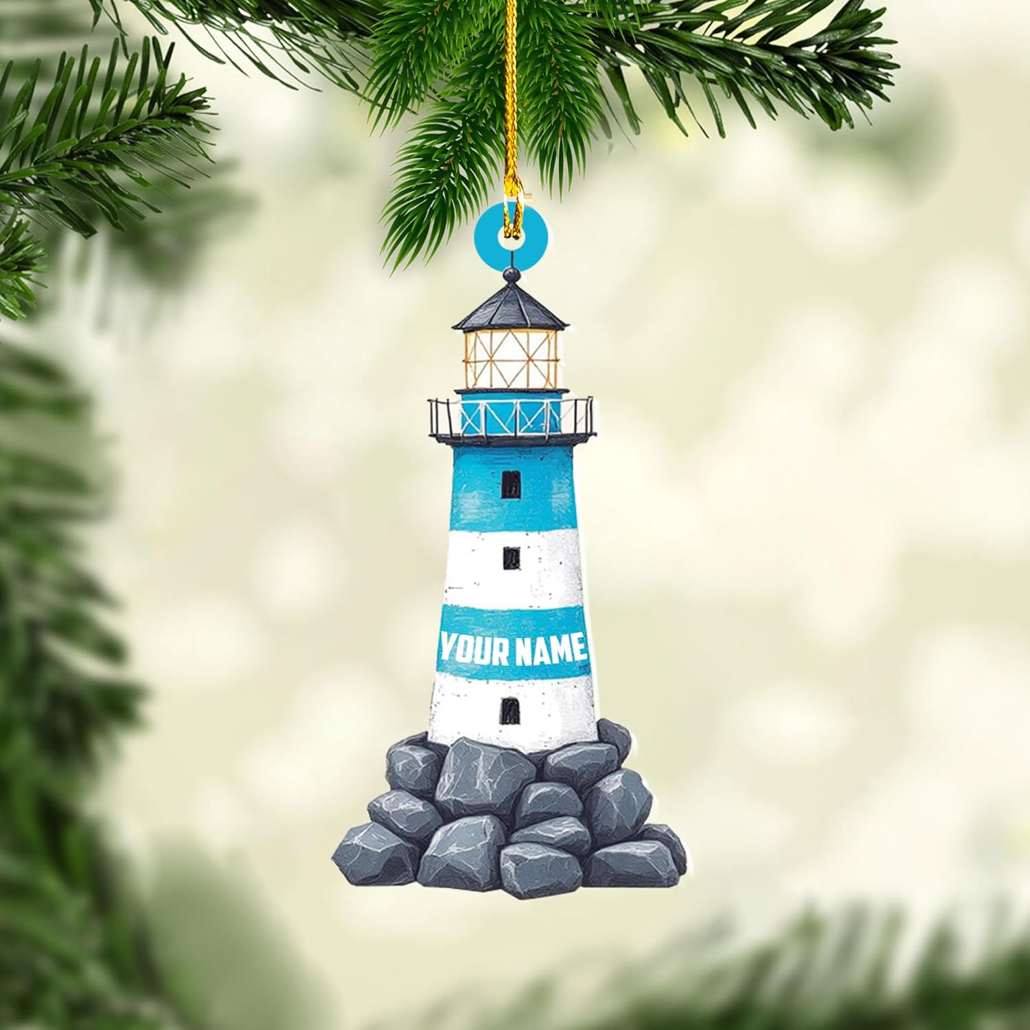 Personalized Lighthouse Ornaments for Christmas Tree, Lighthouse Wood Acrylic 2D Flat Ornament, Coastal Lighthouse Ornament, Ocean Themed Hanging Ornaments, Gift for Lighthouse Lovers (LH 3)