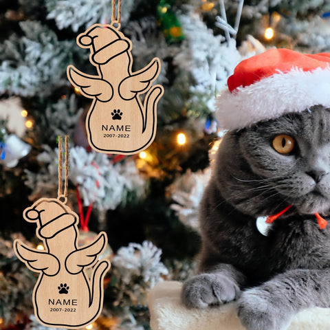 MAPrints Personalized Cat Ornaments For Christmas Tree, Custom Cat Christmas Printed Wood Ornament 2024, Gift For Christmas Cat Lover Cat Memorial Ornament Cat Hanging Ornament Cat On The Moon (CAT 3)