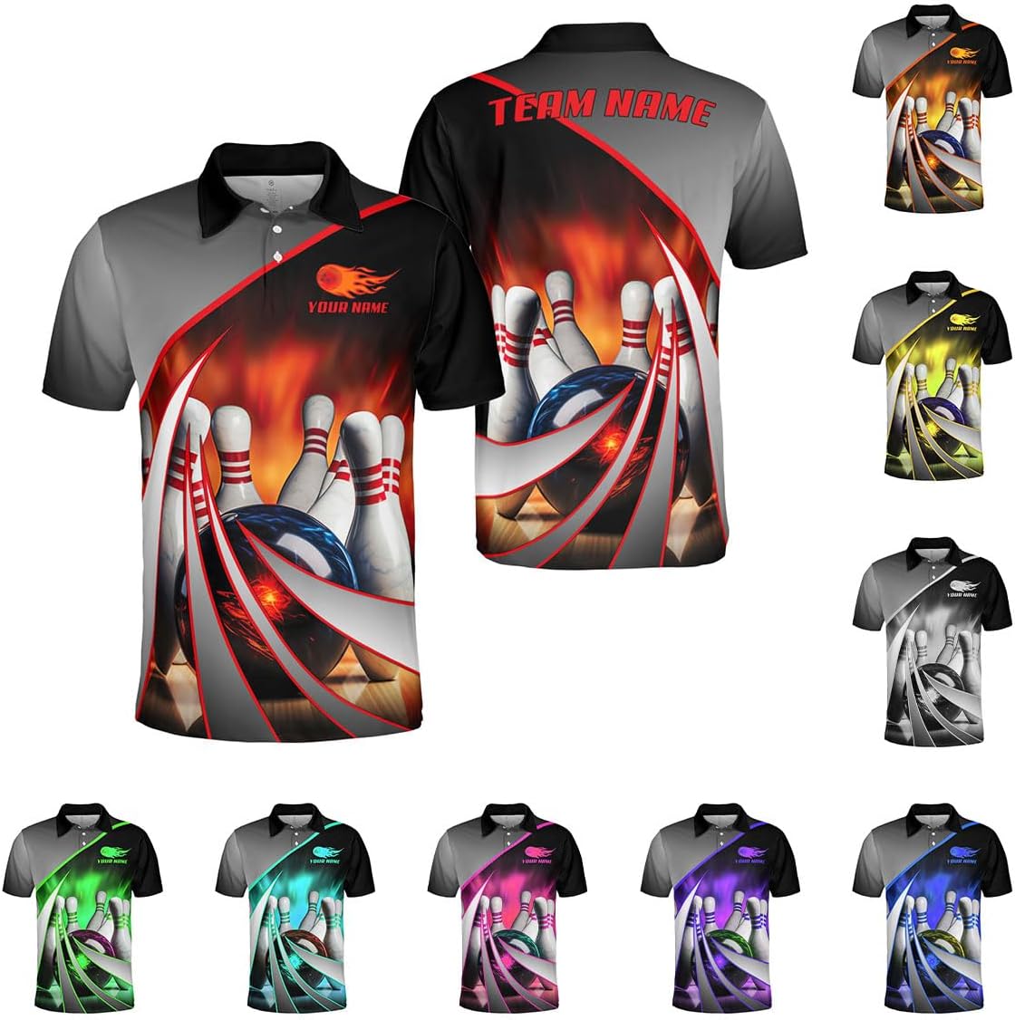 Ligthuy Personalized Name Bowling Polo Shirts 3D for Men and Women, Bowling Shirt, Bowling Shirts for Men Team Bowling Shirt