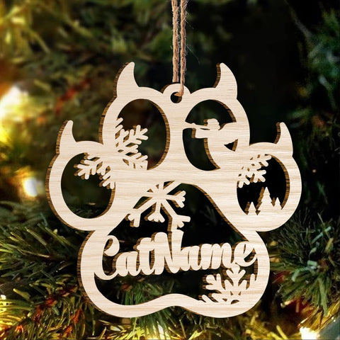 Mostefy Personalized Wooden Dog Cat Paw Ornament Christmas, Custom Dogs Cat Suncatcher Pet Name Ornaments, Customized Memorial Dog Ornament for Christmas Tree (Dog Paw Wing)