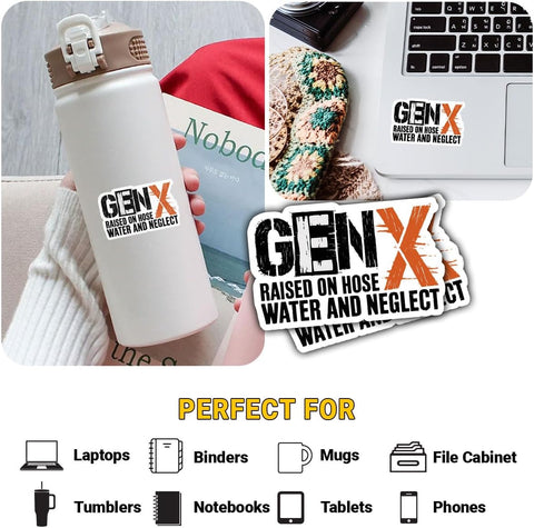3Pcs Gen X Raised on Hose Water and Neglect Sticker Gifts Funny Gen X Proudly Representing a Generation Waterproof Stickers Positive GenX Decal for Laptop Water Bottle Toolbox Phone Case Cars 3"