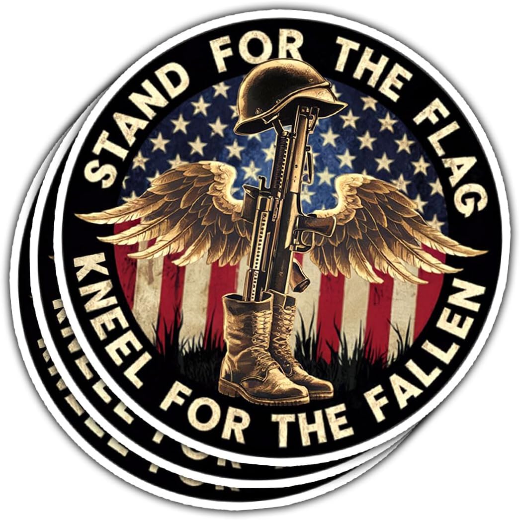 (3Pcs) Stand for The Flag, Kneel for The Fallen US Army Veteran Car Decal Military Car Decals Sticker Die-Cut Waterproof Vinyl Sticker for Laptop Water Bottle Phone Window Helmet Decal Gifts 5"