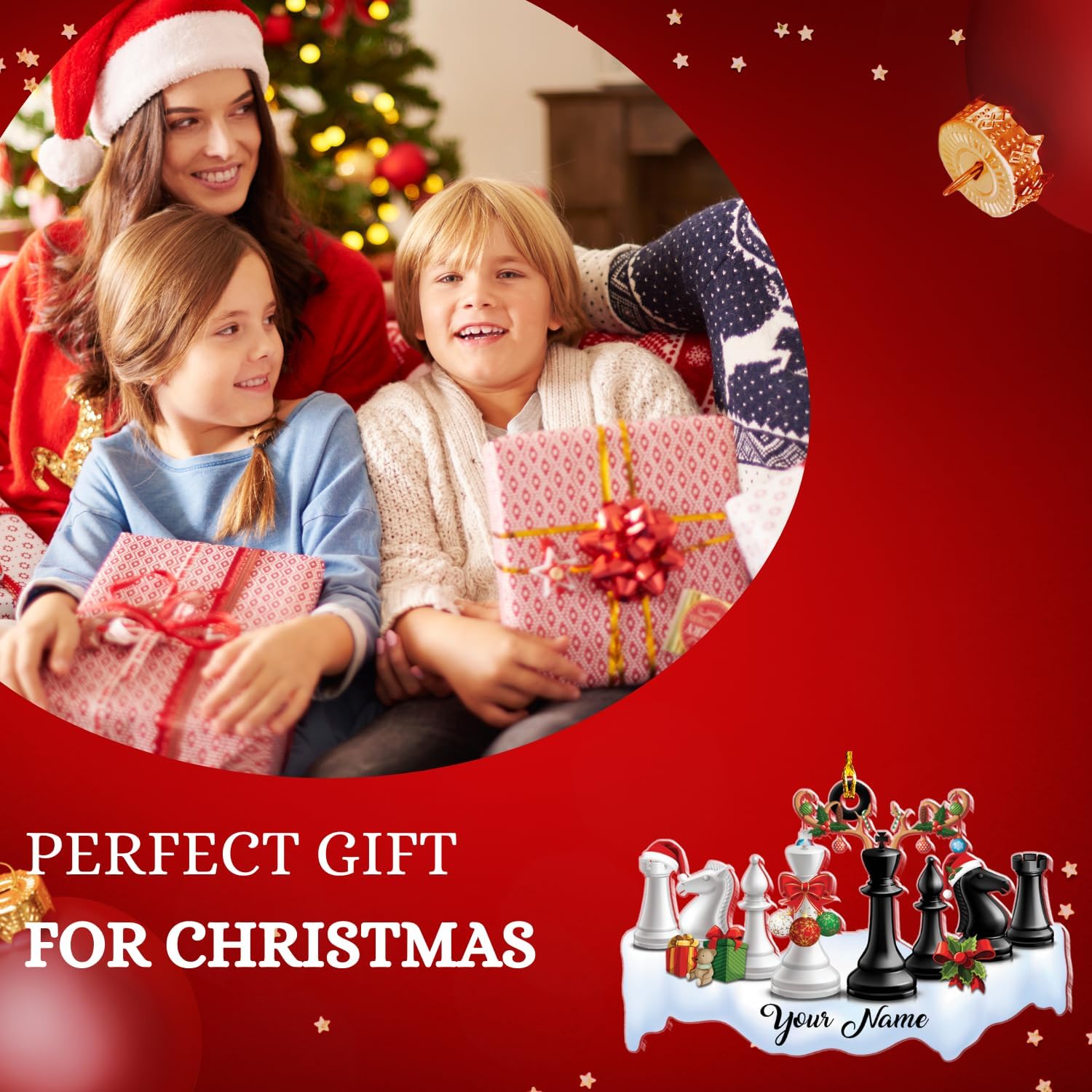 Personalized Chess Ornament - Custom Name Chess Board Ornament, King and Queen Chess Ornament, for Chess Fan, Ornament for Chess Player, Check Mate, Chess Board Ornament (Style 9)