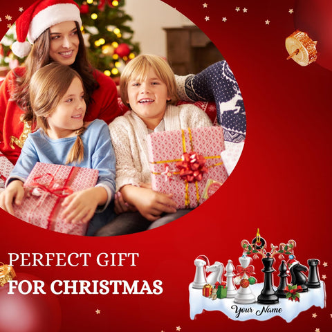 Personalized Chess Ornament - Custom Name Chess Board Ornament, King and Queen Chess Ornament, for Chess Fan, Ornament for Chess Player, Check Mate, Chess Board Ornament (Style 9)