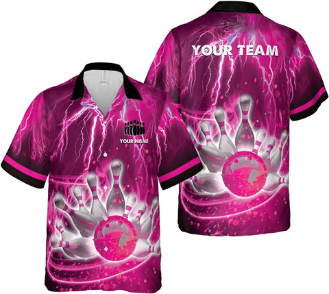 Rivelus Personalized Name Bowling Hawaii Shirts for Men and Women 3D, Bowling Shirts for Team Bowling, Bowling Shirts Gift