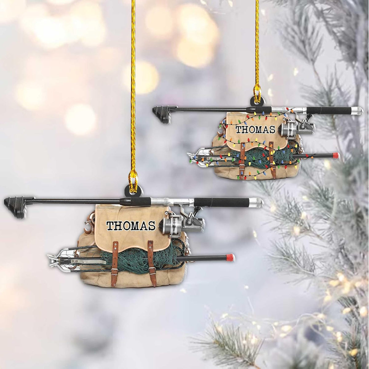 Mostprints Personalized Fishing Ornament Custom Fishing Christmas Ornaments Fishing Vest Christmas Ornaments Gifts for Fishing Lovers Ornament Christmas Hanging Ornament Fisherman Gift (Fishing 9)