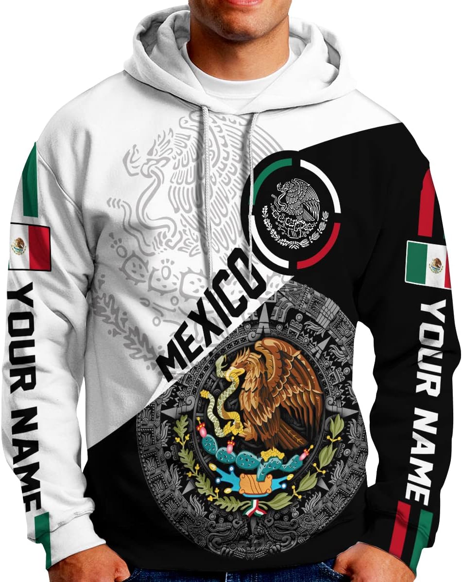 Mostprints Personalized Name Mexican Hoodie 3D, Customized Mexican Hoodies for Men, Unisex Mexico Hoodie, Mexico Hoodies for Men