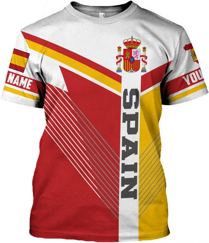 MoonArt Personalized Spain Shirt Custom Spain Espana Flag Shirts for Men and Women, Spain Spanish Pride