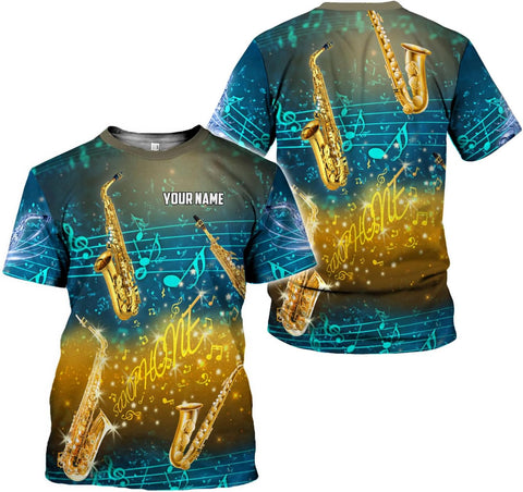 Mostprints Personalized Name Saxaphone Shirt 3D, Saxophone Shirt Gift, Saxophone Gifts Shirt for Men and Women S-5XL