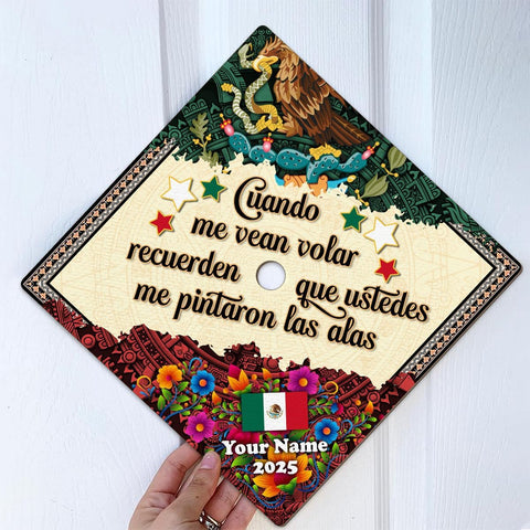 Pretyprints Mexican American Graduation Cap Topper, Mexican Grad Cap Topper, Mexico Graduation Decoration Class of 2025